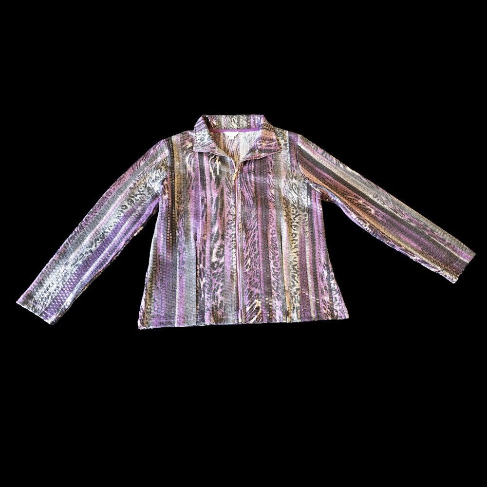 NWOT Women's Erin London Petite Medium Purple Silver‎ Striped Blouse